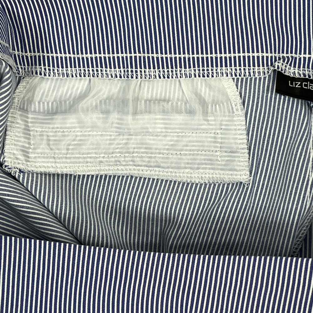 Liz Claiborne Bermuda Shorts XL Blue White Stripe Gold Button Nautical Pull-On - Picture 10 of 10